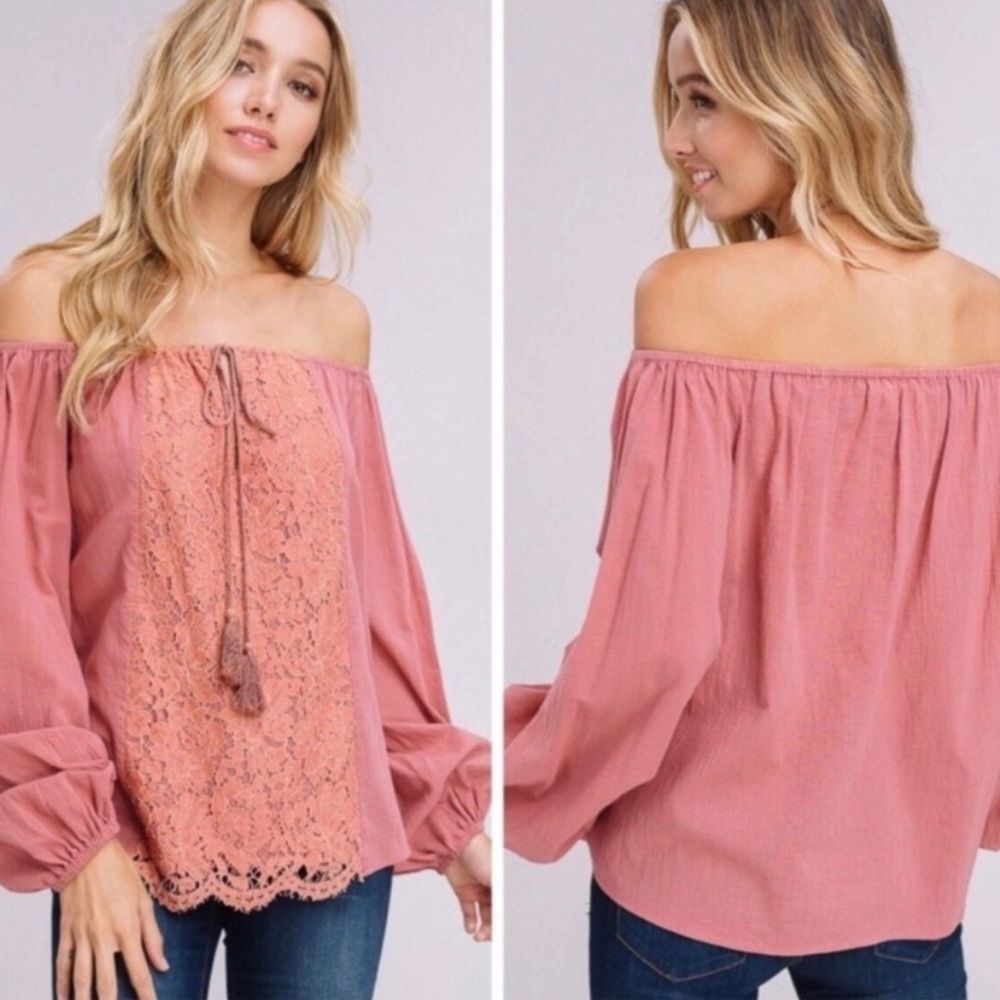 Lace Inset Off Shoulder Top - Picture 2 of 3
